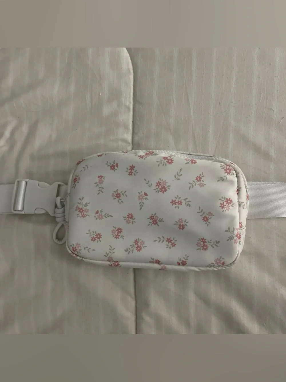 White Floral Belt Bag with Pink Flowers
